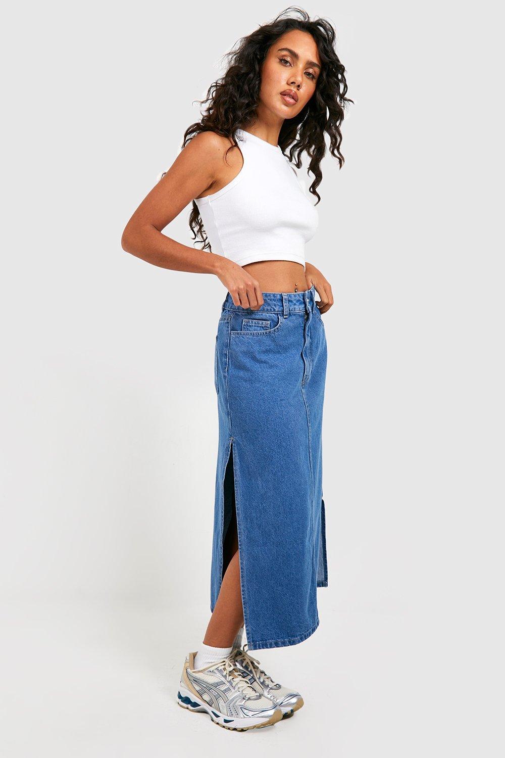 Side split denim outlet midi skirt topshop